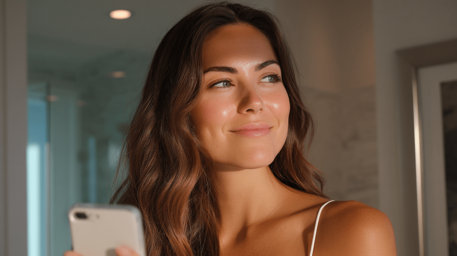 Woman with clear skin taking a selfie