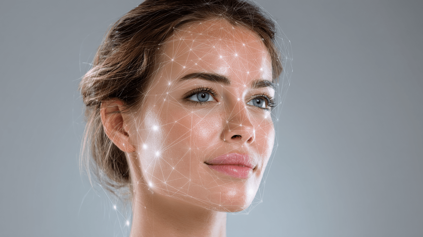 Woman with AI skin analysis overlay